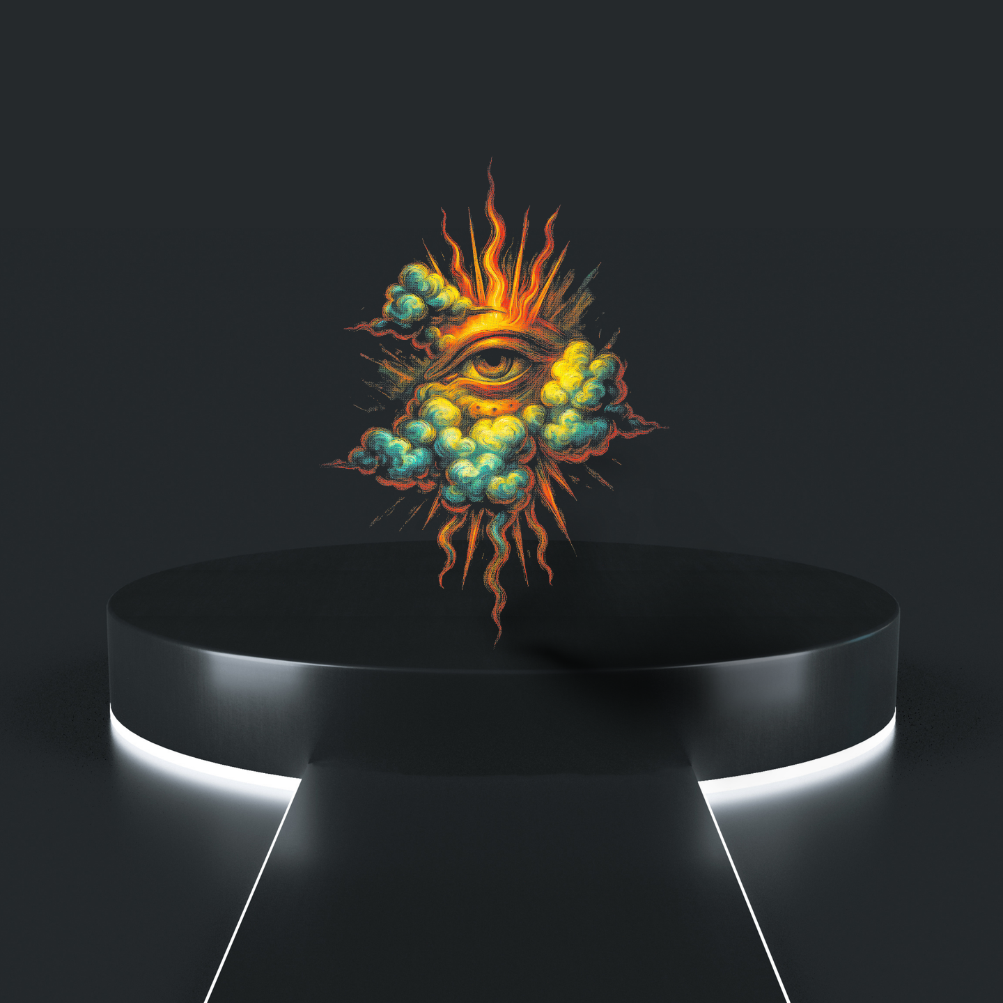 celestial eye tee mystical flame cloud artwork on black t-shirt