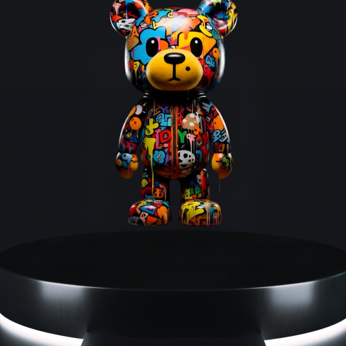 graffiti bear tee colorful urban toy artwork on black t-shirt