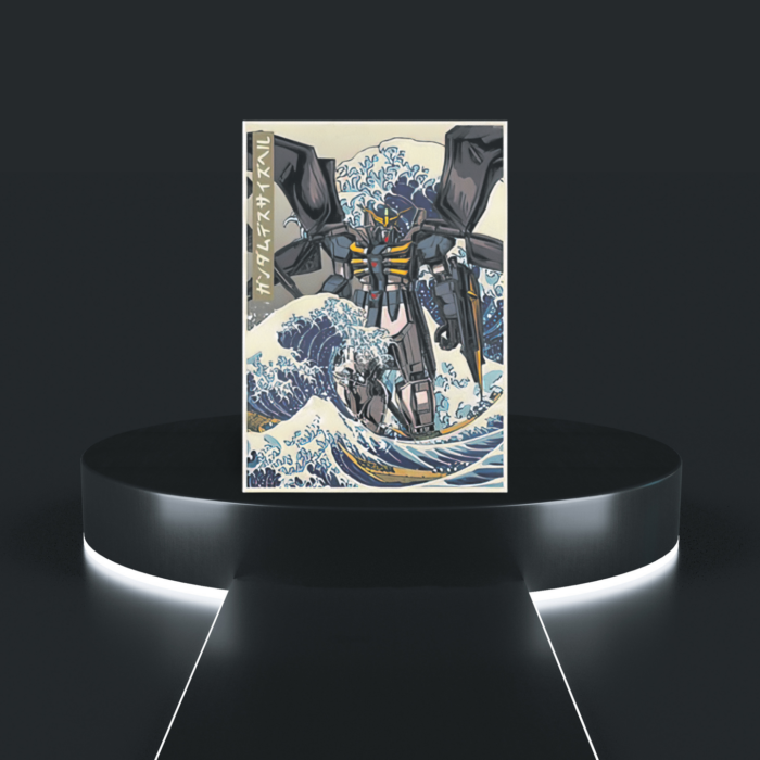 samurai mecha tee japanese robot wave artwork on black t-shirt