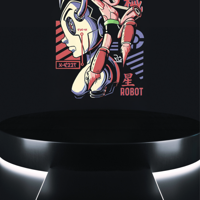 cyber robot tee neon mecha girl artwork on black t-shirt