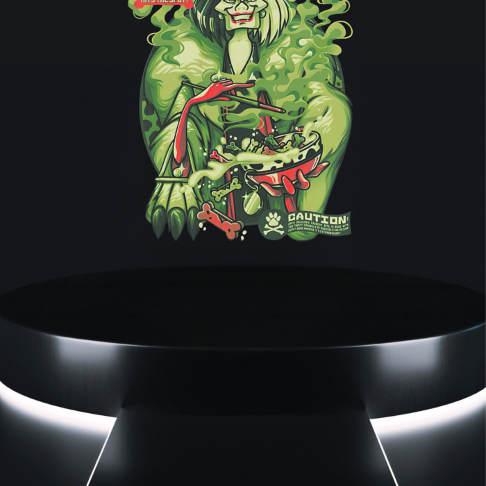 slime horror tee toxic witch monster artwork on black t-shirt