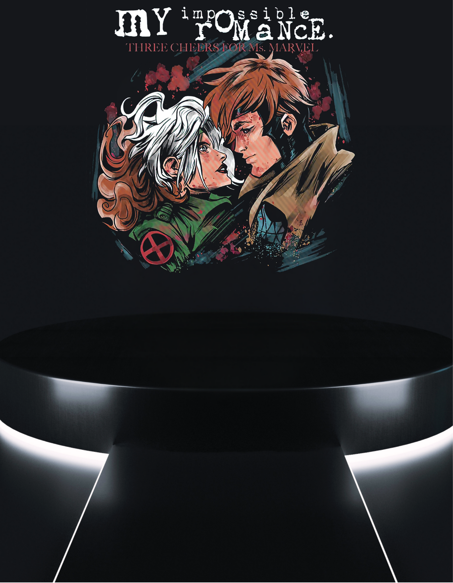 comic clash tee dark comic couple artwork on black t-shirt