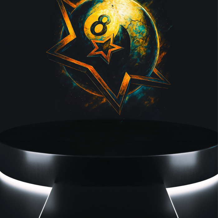 cosmic star tee mystical eight ball star artwork on black t-shirt