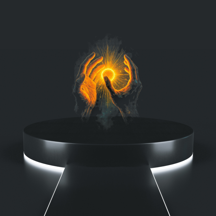 mystic eclipse tee glowing hands solar energy artwork on black t-shirt