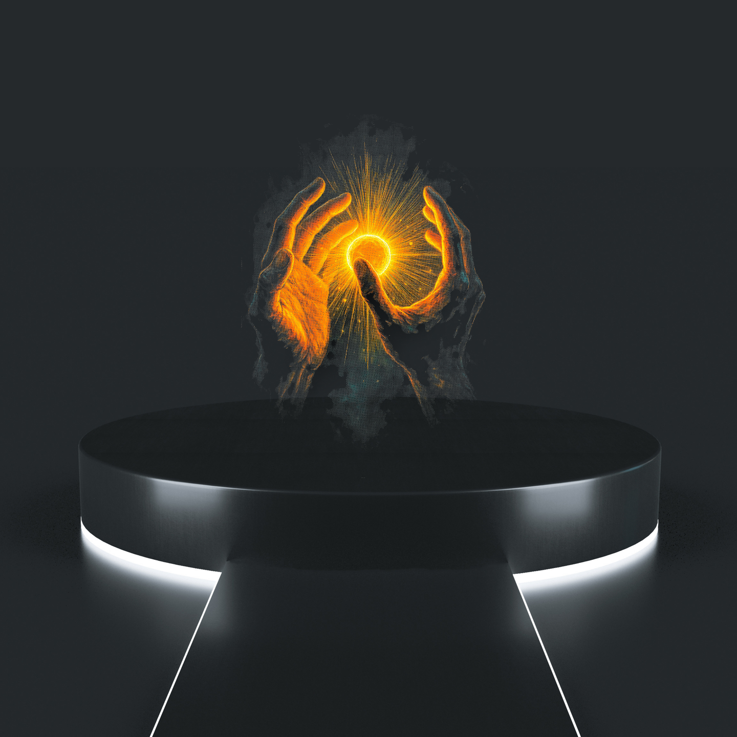 mystic eclipse tee glowing hands solar energy artwork on black t-shirt