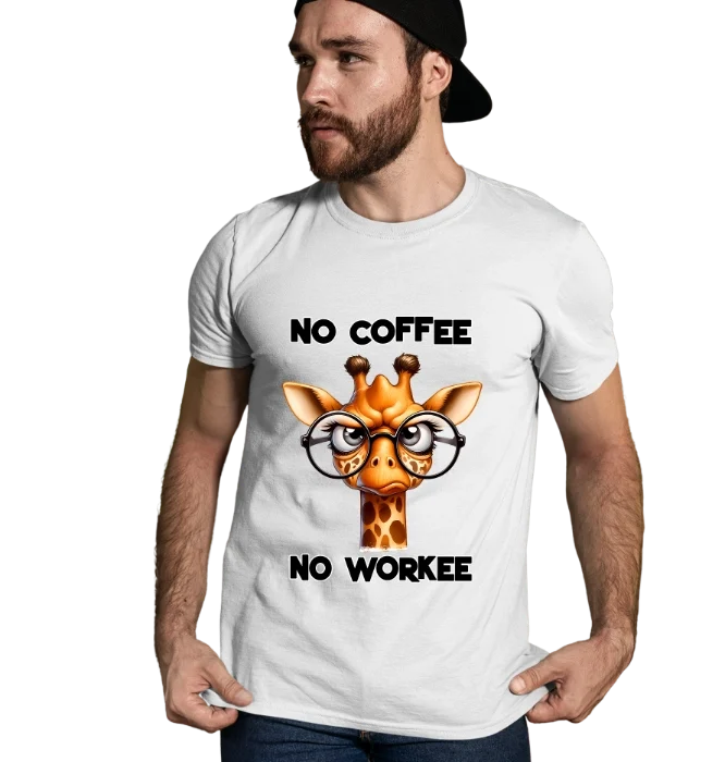giraffe coffee t-shirt funny no coffee no workee design with glasses giraffe