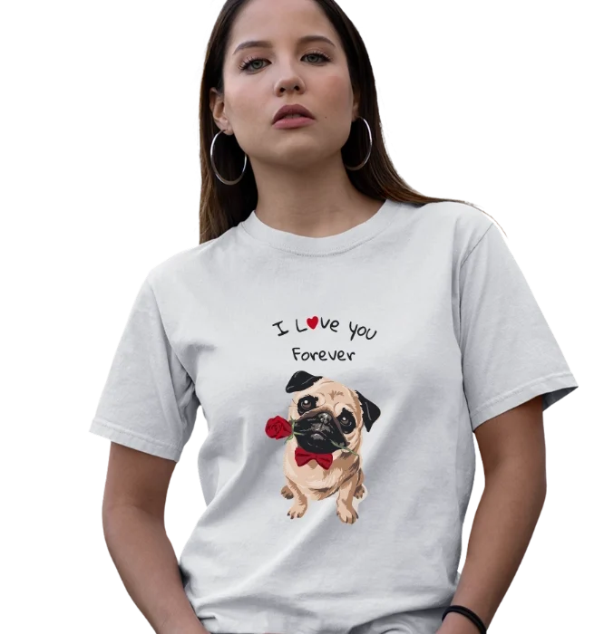 pug love t-shirt cute dog heart graphic design