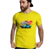 retro racing graphic tee with colorful neon muscle car illustration
