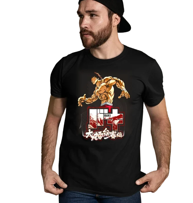 Baki demon back anime fighting t-shirt black color mockup